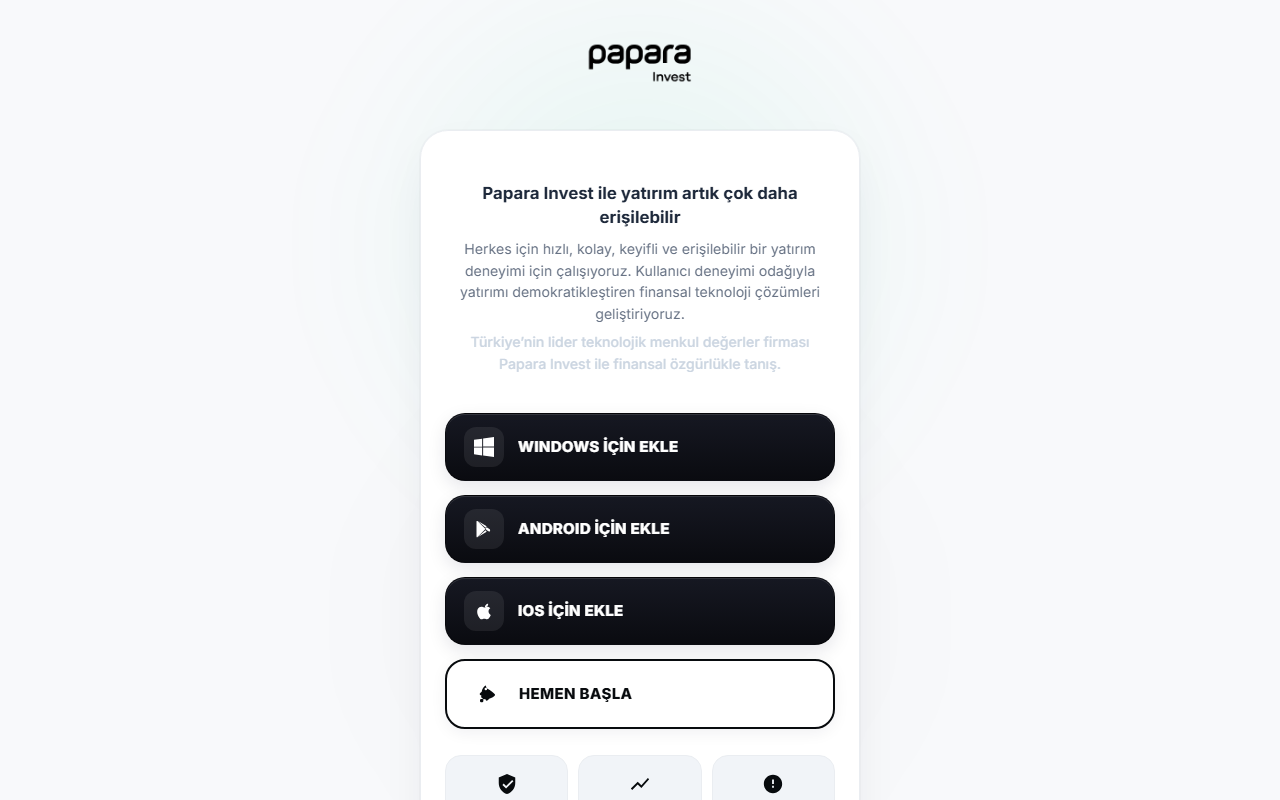 Papara Invest masaüstü görünüm